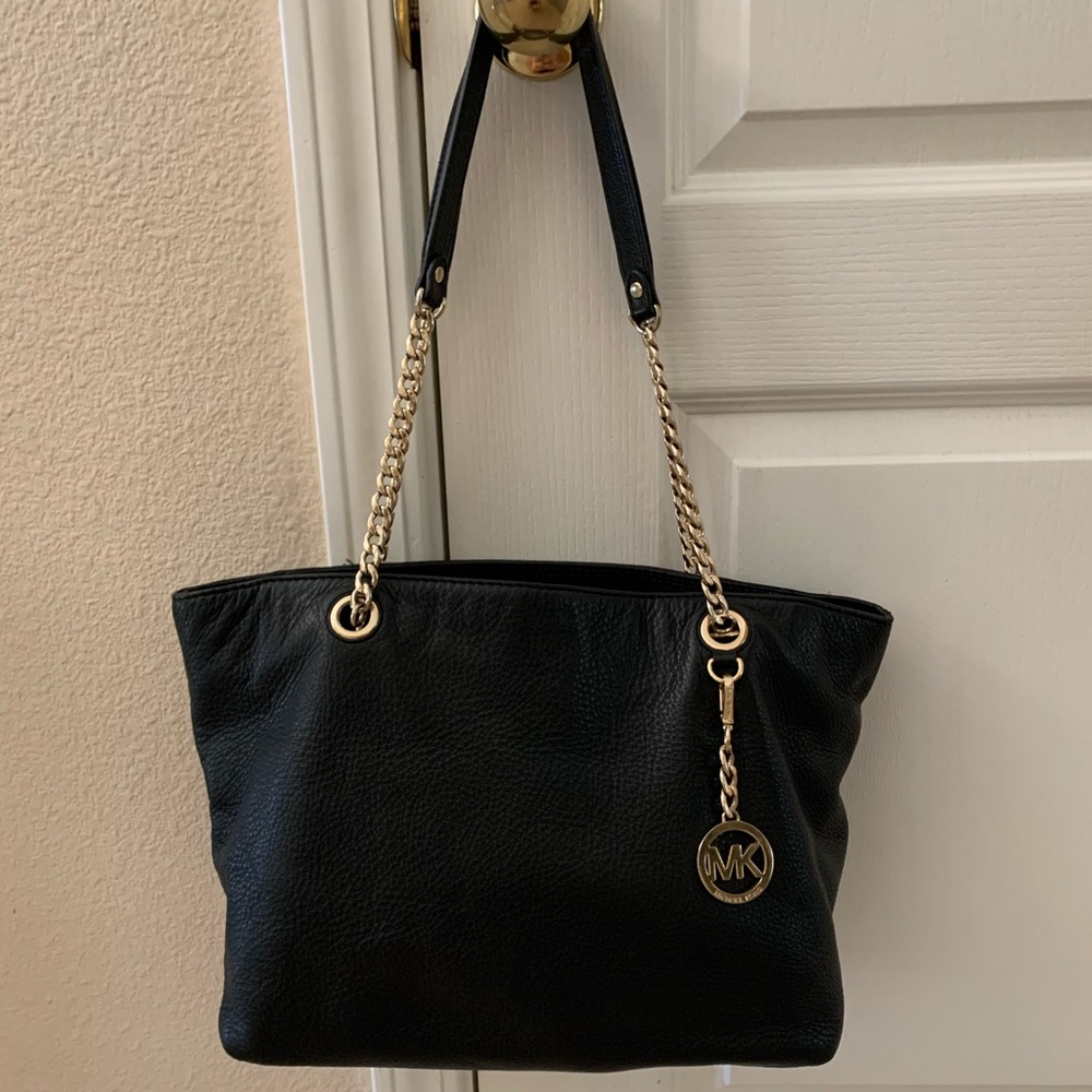 Michael Kors Black Leather Tote with Gold Hardware